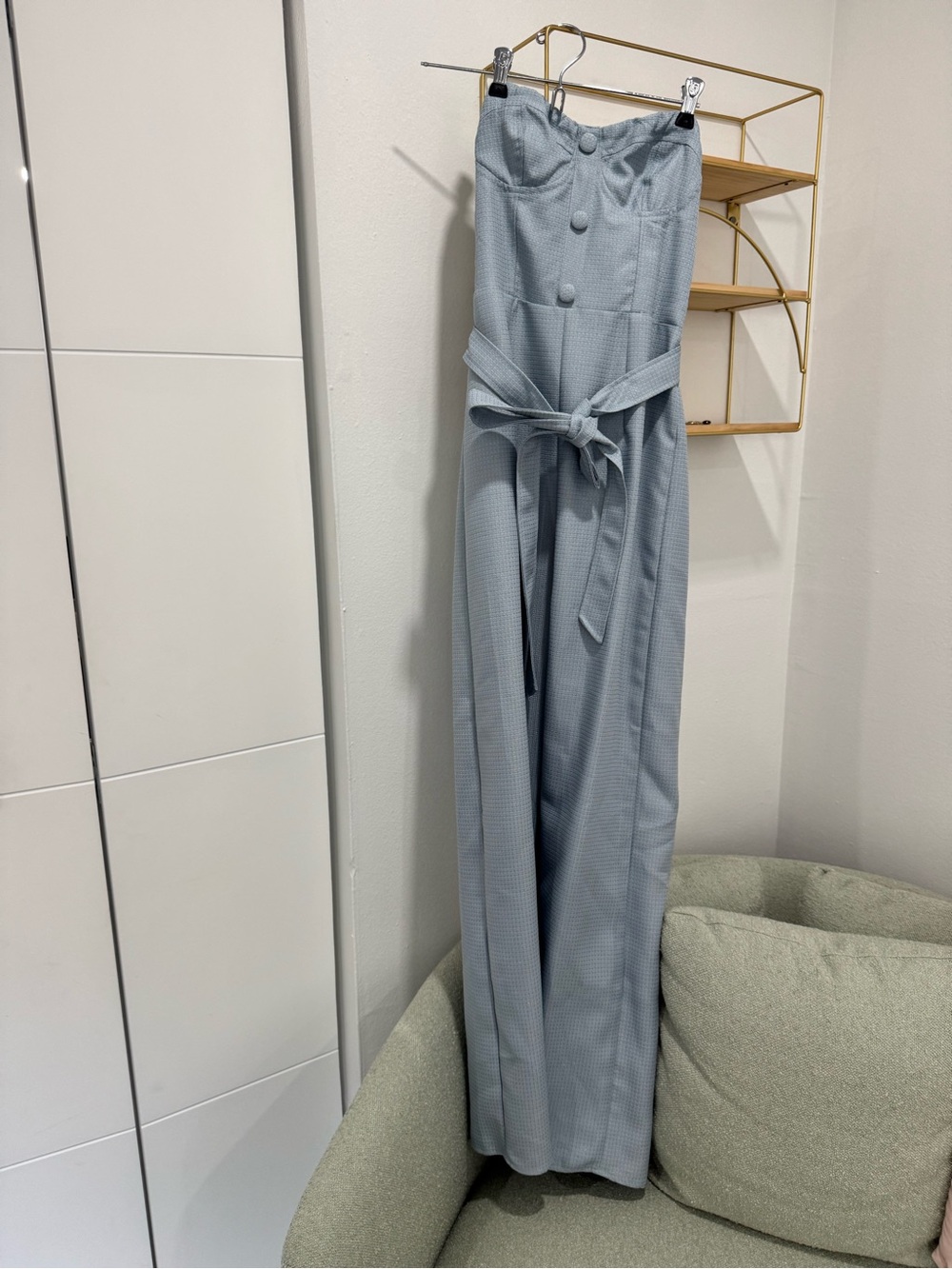 Storia Strapless Wide-Leg Jumpsuit in Light Blue with Self Tie